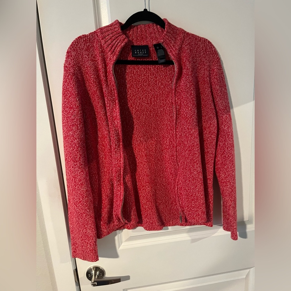 Crazy Horse by Liz Claiborne Red/White Knitted Zip Up Sweater Size Large - Picture 8 of 16